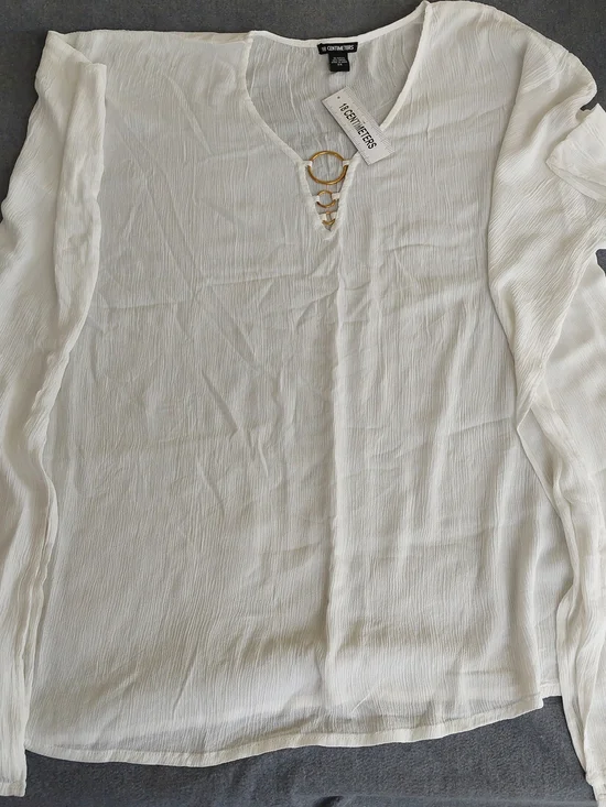 18 Centimeters White Rayon Split Side Beach Cover Up Poncho Women 2X NWT - Picture 2 of 5